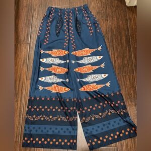 SHEIN Blue Pants with Orange Floral Design